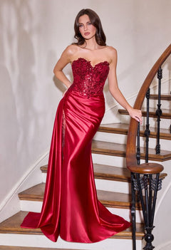 Sequins Embellished Long Graduation Gown w/ Corset Bodice & Side Drape CDCDS565